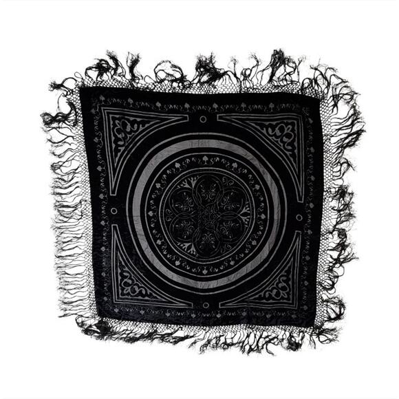 NWT Carucci Vintage Silk Burnout Velvet Piano Fringe Square Wrap Black Witchy - Picture 1 of 6